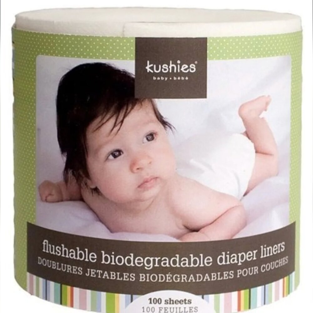 Kushies diaper liners for cloth diapers biodegradable 2x  100 sheet rolls- CA